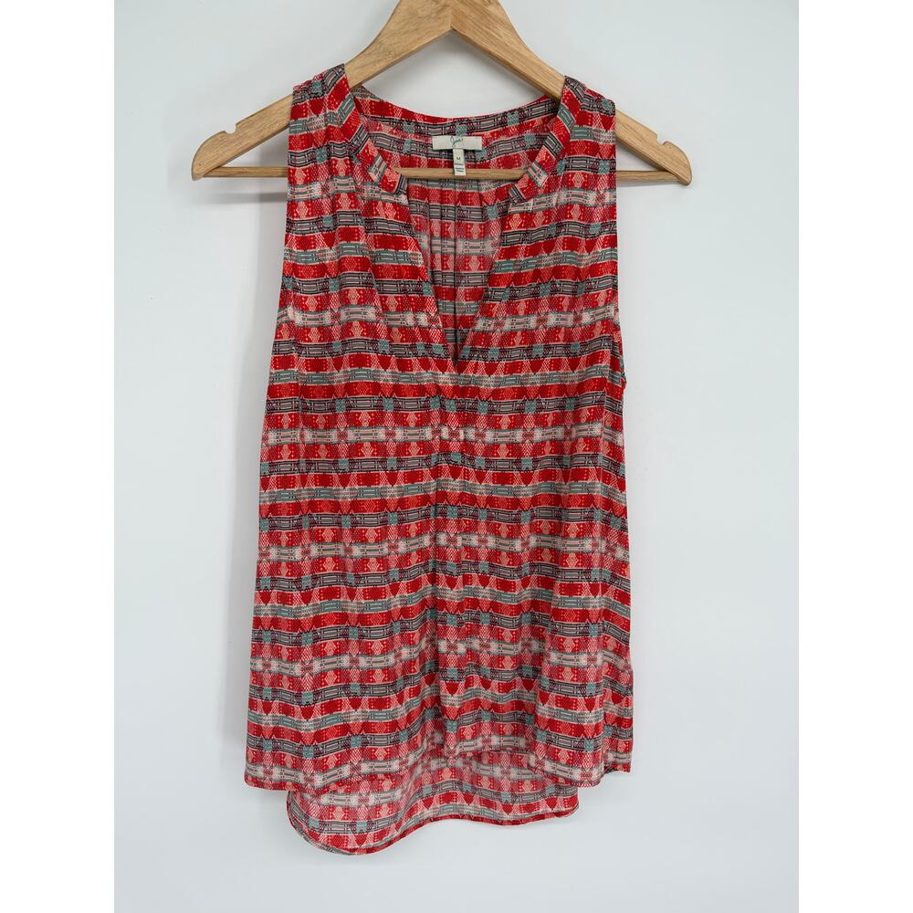 Joie Aruna Top Women's Medium 100% Silk Red Geometric Print‎ Old Money  Feminine